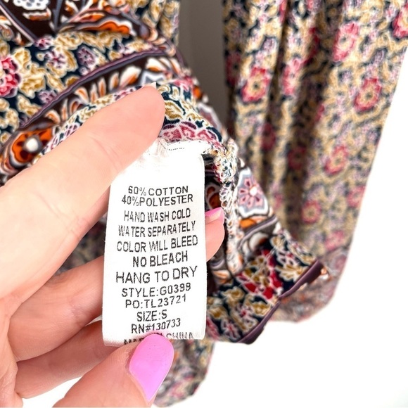 Umgee Boho Peasant Floral Tassel Tie Floral Allover Wide Sleeve Flowy Blouse Top - Picture 7 of 7